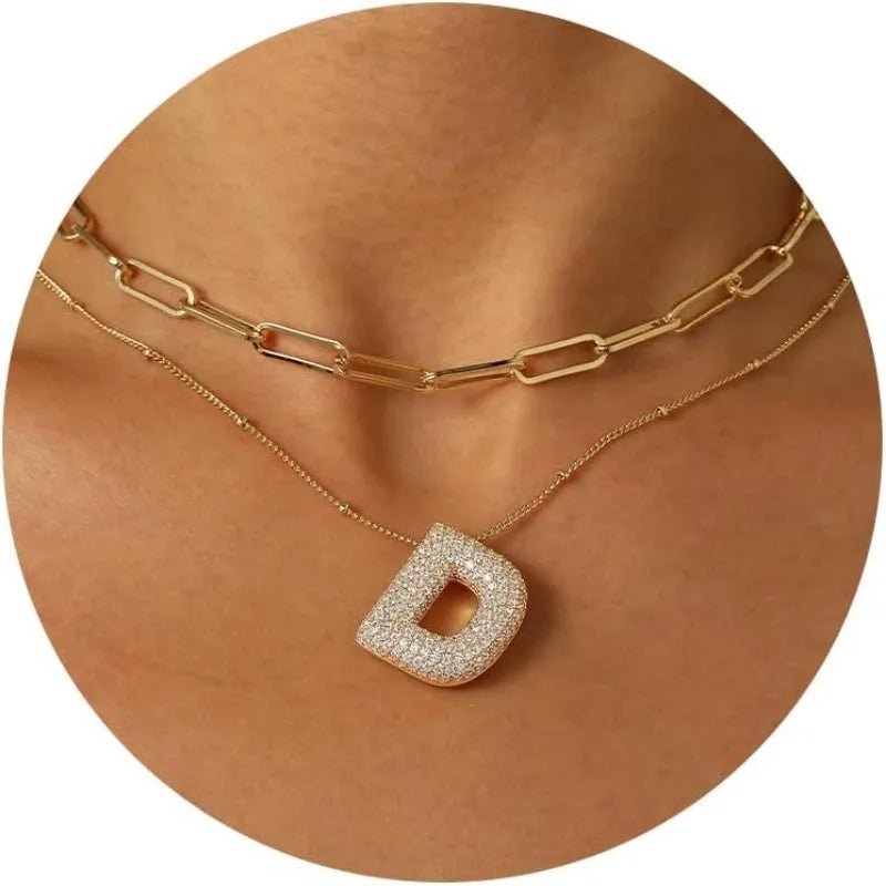 Gold Plated Letter Pendant Necklace for Women with 18K Gold Plated 304 Stainless Steel and Artificial Diamond on O Chain - Canvas & Charms