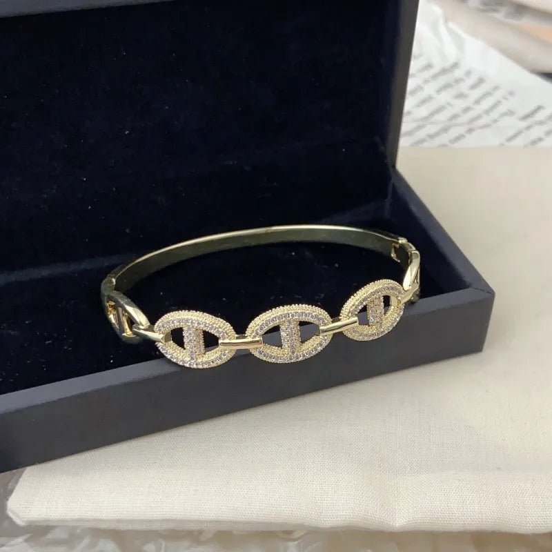 Gold Snake Bracelet with Zircon Stones - Canvas & Charms