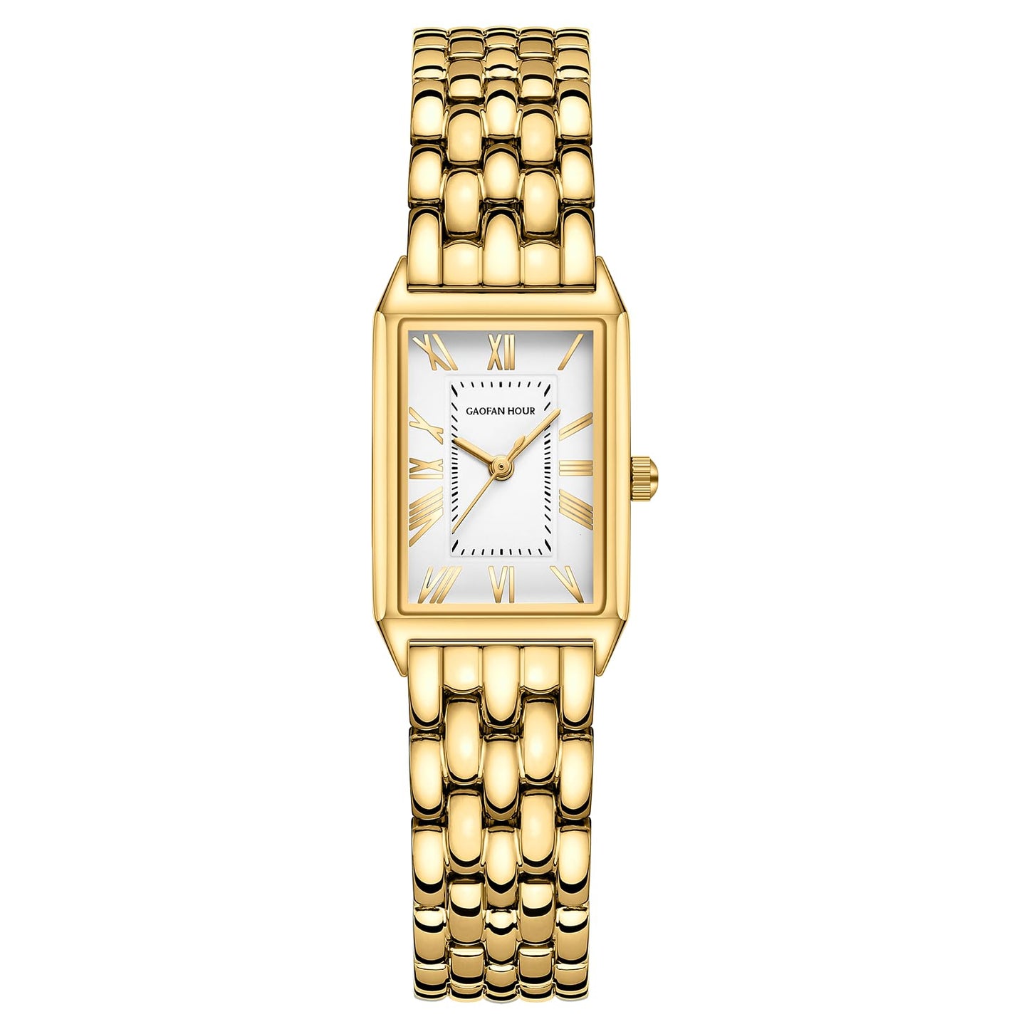 Gold Watches for Women with Vintage Rectangular Case,White Roman Dial,Stainless Steel Band,Adjustment Tool Included,Water Resistant - Canvas & Charms