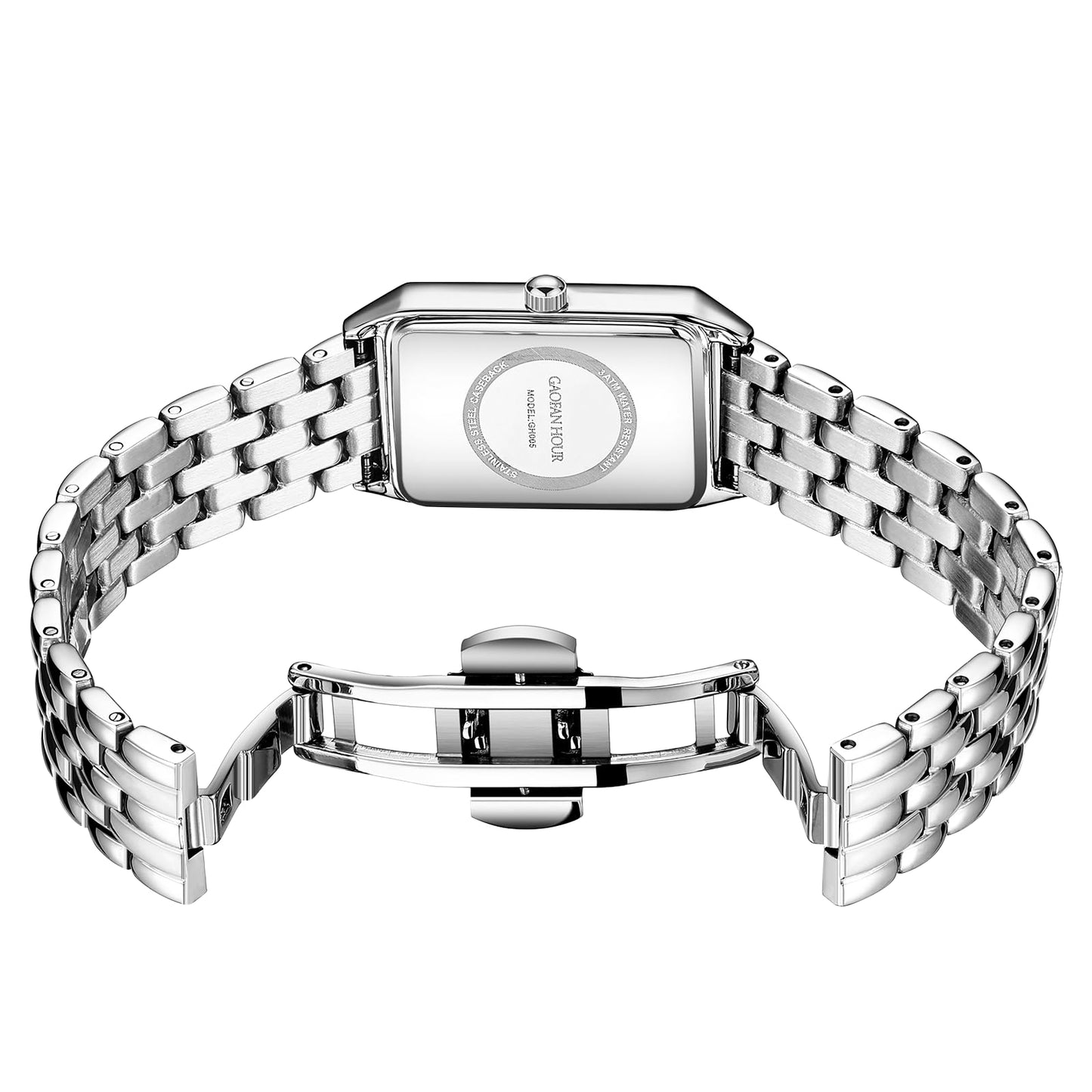 Gold Watches for Women with Vintage Rectangular Case,White Roman Dial,Stainless Steel Band,Adjustment Tool Included,Water Resistant - Canvas & Charms