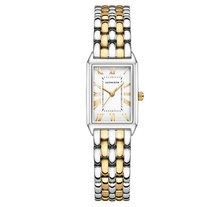 Gold Watches for Women with Vintage Rectangular Case,White Roman Dial,Stainless Steel Band,Adjustment Tool Included,Water Resistant - Canvas & Charms