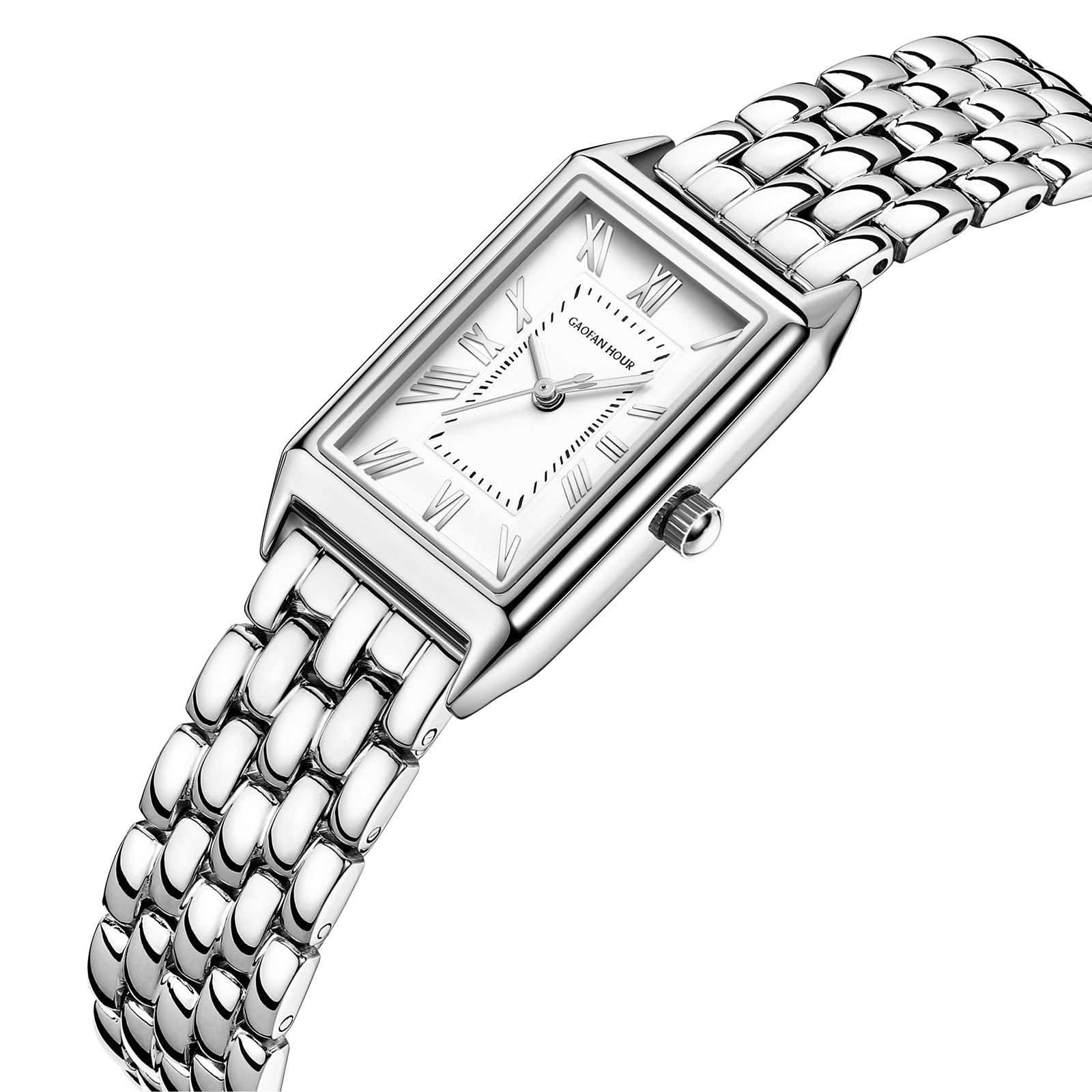 Gold Watches for Women with Vintage Rectangular Case,White Roman Dial,Stainless Steel Band,Adjustment Tool Included,Water Resistant - Canvas & Charms