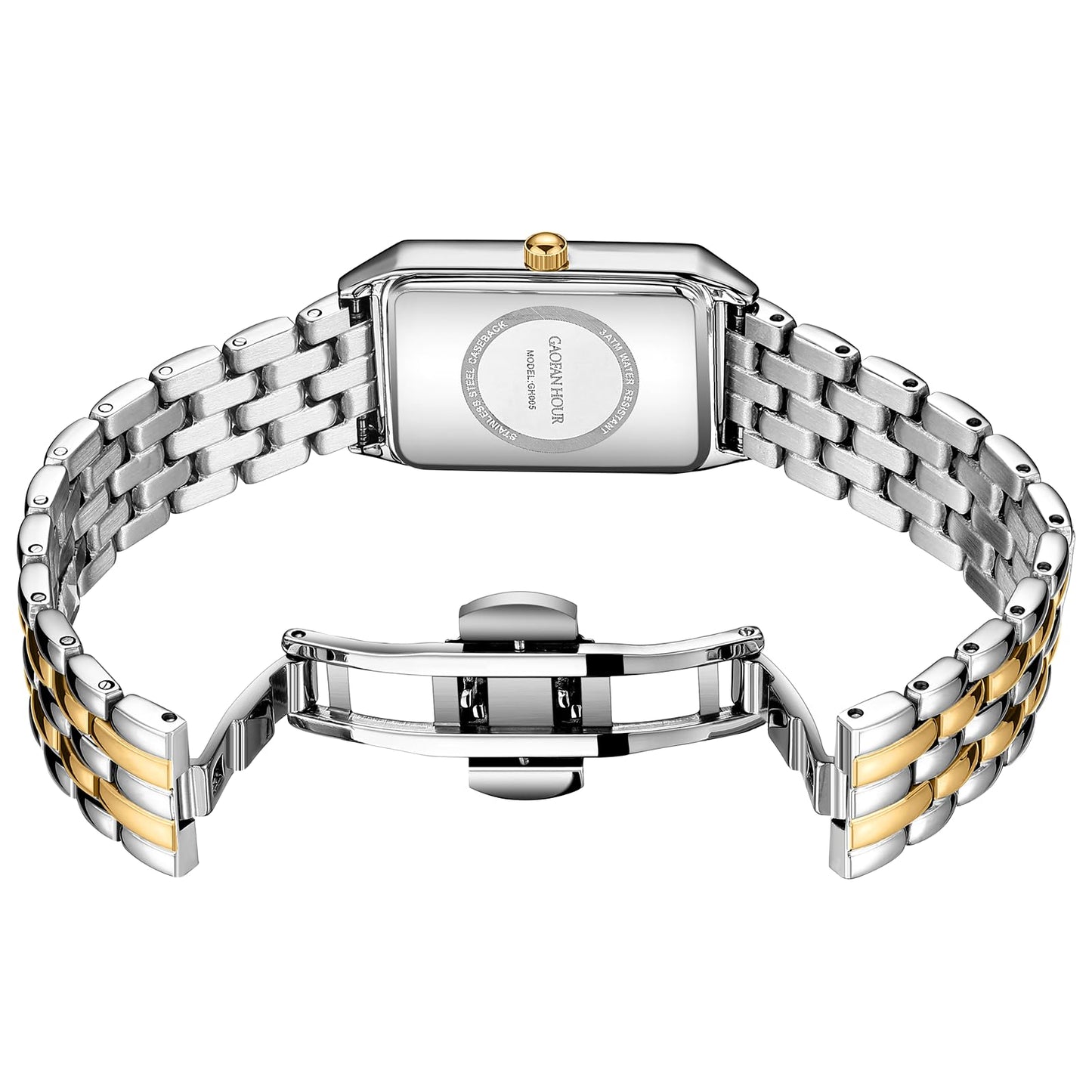 Gold Watches for Women with Vintage Rectangular Case,White Roman Dial,Stainless Steel Band,Adjustment Tool Included,Water Resistant - Canvas & Charms