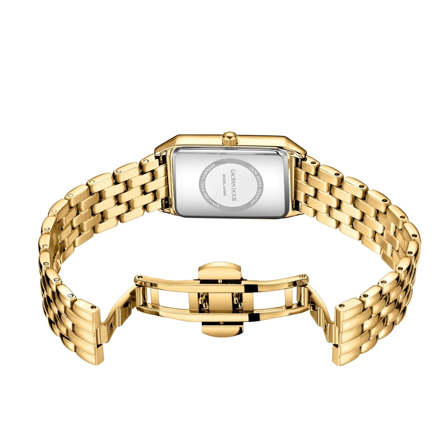 Gold Watches for Women with Vintage Rectangular Case,White Roman Dial,Stainless Steel Band,Adjustment Tool Included,Water Resistant - Canvas & Charms