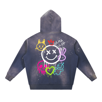 Graffiti Vintage Washed Frayed Fleece Hoodie - Canvas & Charms
