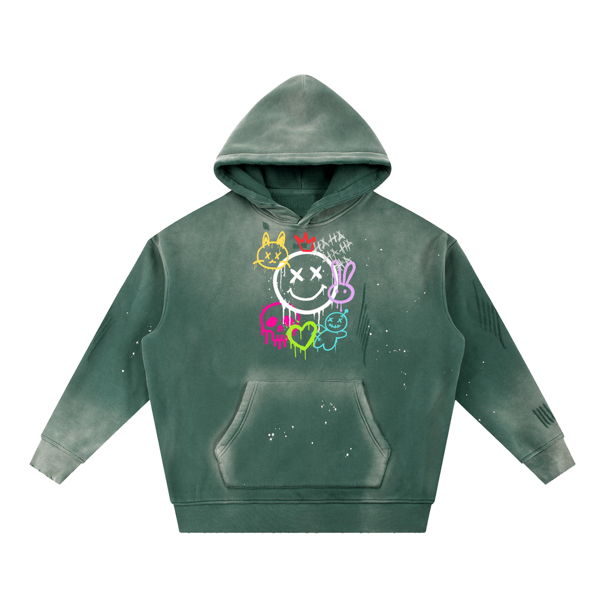 Graffiti Vintage Washed Frayed Fleece Hoodie - Canvas & Charms