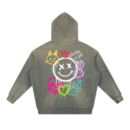 Graffiti Vintage Washed Frayed Fleece Hoodie - Canvas & Charms