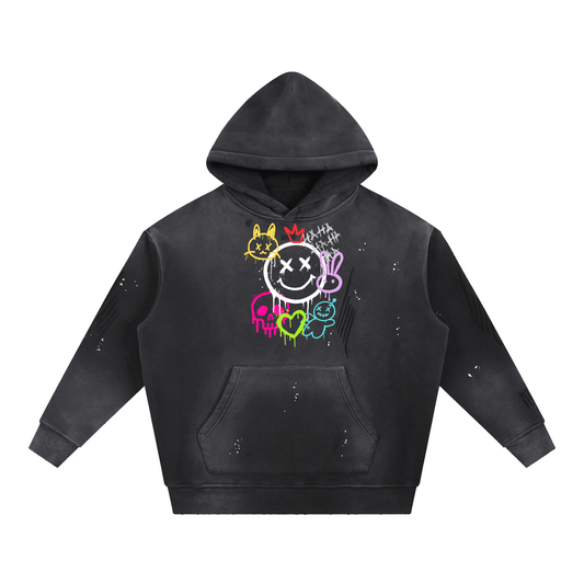 Graffiti Vintage Washed Frayed Fleece Hoodie - Canvas & Charms