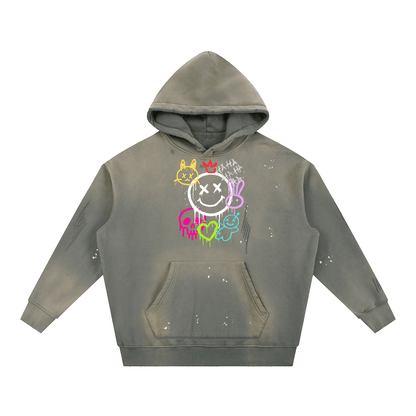 Graffiti Vintage Washed Frayed Fleece Hoodie - Canvas & Charms