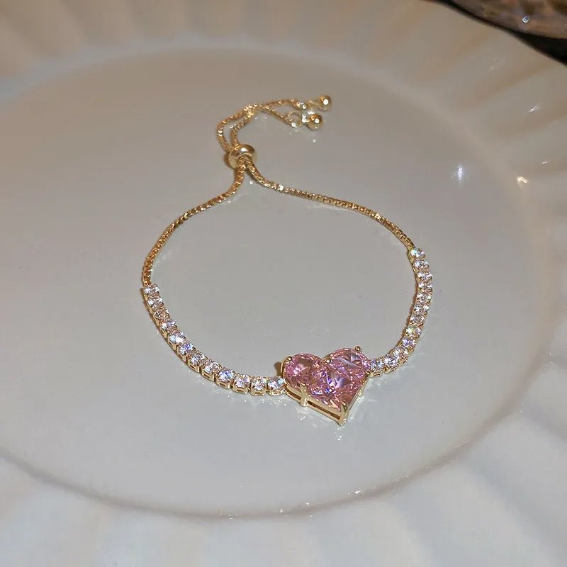 Heart Shape Butterfly Copper Zircon Plating box chain Tennis Chain Bracelets - Canvas & Charms