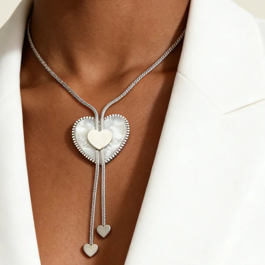 Heart Shape Necklace for Adults with Waterproof Non Tarnish Electroplated 304 Stainless Steel and Zircon Inlay, Featuring Woven Chain - Canvas & Charms
