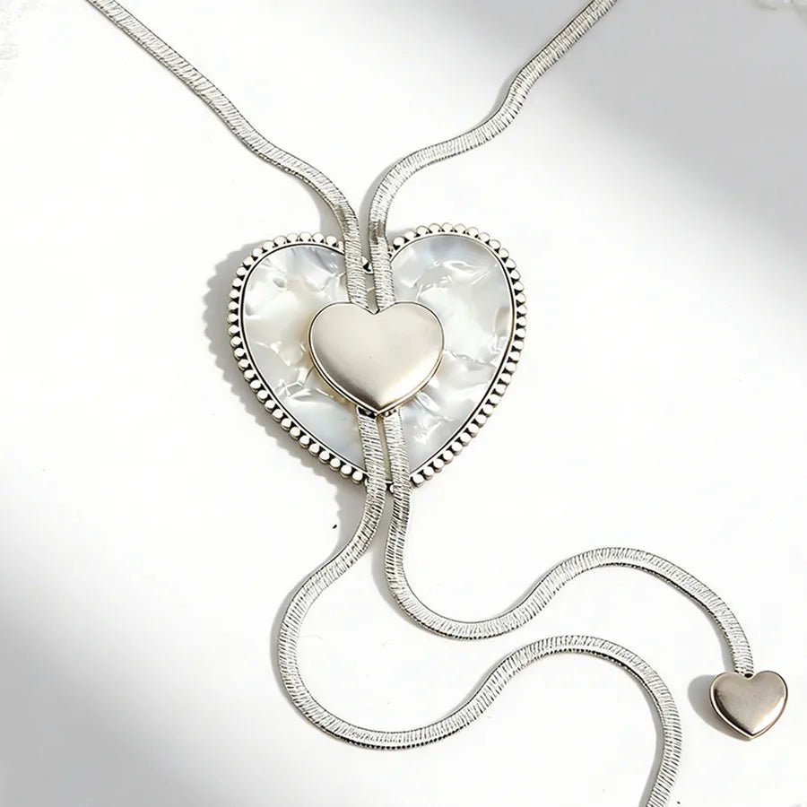 Heart Shape Necklace for Adults with Waterproof Non Tarnish Electroplated 304 Stainless Steel and Zircon Inlay, Featuring Woven Chain - Canvas & Charms