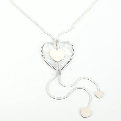 Heart Shape Necklace for Adults with Waterproof Non Tarnish Electroplated 304 Stainless Steel and Zircon Inlay, Featuring Woven Chain - Canvas & Charms