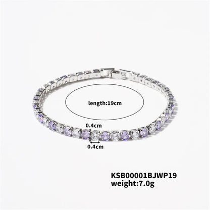Hip-Hop Solid Color Copper Inlay Zircon K Gold Plated Rhodium Plated Unisex Tennis Bracelet - Canvas & Charms
