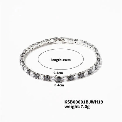 Hip-Hop Solid Color Copper Inlay Zircon K Gold Plated Rhodium Plated Unisex Tennis Bracelet - Canvas & Charms