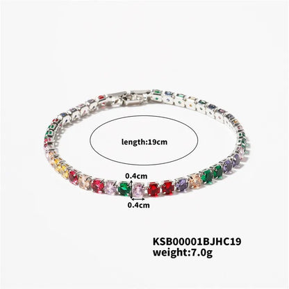 Hip-Hop Solid Color Copper Inlay Zircon K Gold Plated Rhodium Plated Unisex Tennis Bracelet - Canvas & Charms