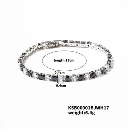 Hip-Hop Solid Color Copper Inlay Zircon K Gold Plated Rhodium Plated Unisex Tennis Bracelet - Canvas & Charms