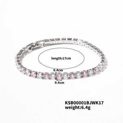 Hip-Hop Solid Color Copper Inlay Zircon K Gold Plated Rhodium Plated Unisex Tennis Bracelet - Canvas & Charms