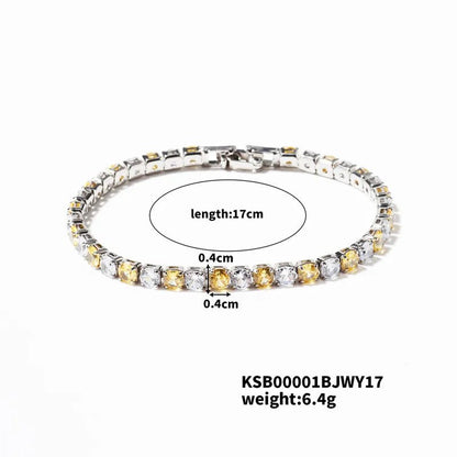 Hip-Hop Solid Color Copper Inlay Zircon K Gold Plated Rhodium Plated Unisex Tennis Bracelet - Canvas & Charms