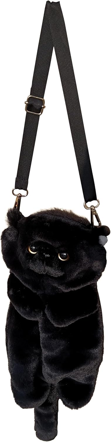 HUIJUFU Women's Cat Shaped Purse - Black Crossbody Shoulder Bag - Canvas & Charms