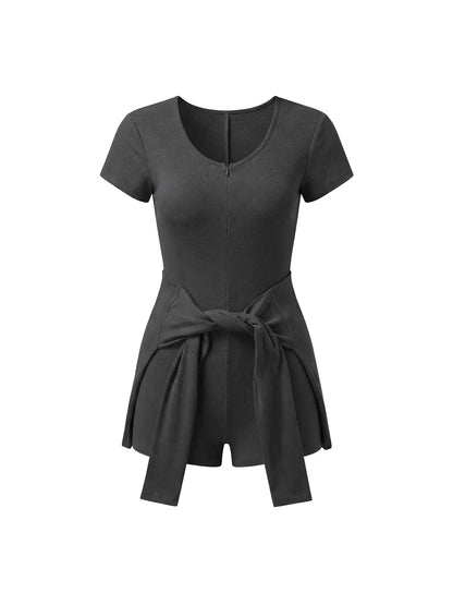 Women's Dual-Function Cape Tie-Waist Romper with Animal Dots Print