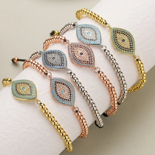 ins style devil's eye copper plating inlay zircon 18k gold plated bracelets - Canvas & Charms