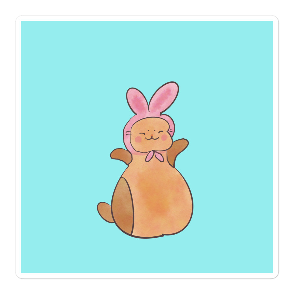 Cute Cat in Bunny Hat Vinyl Doodle Stickers