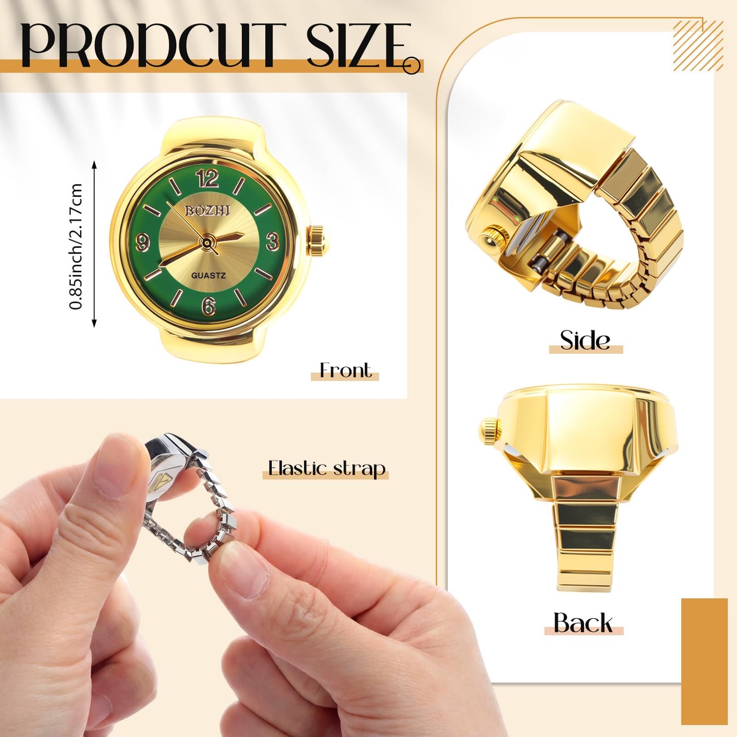 Landical 10 Pcs Finger Watches for Women Men Adjustable Clock Rings Bulk Creative Elastic Round Quartz Finger Watches - Canvas & Charms