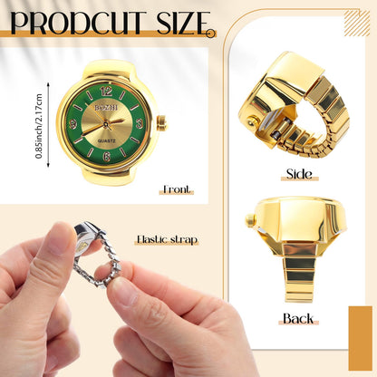 Landical 10 Pcs Finger Watches for Women Men Adjustable Clock Rings Bulk Creative Elastic Round Quartz Finger Watches - Canvas & Charms