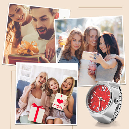 Landical 10 Pcs Finger Watches for Women Men Adjustable Clock Rings Bulk Creative Elastic Round Quartz Finger Watches - Canvas & Charms