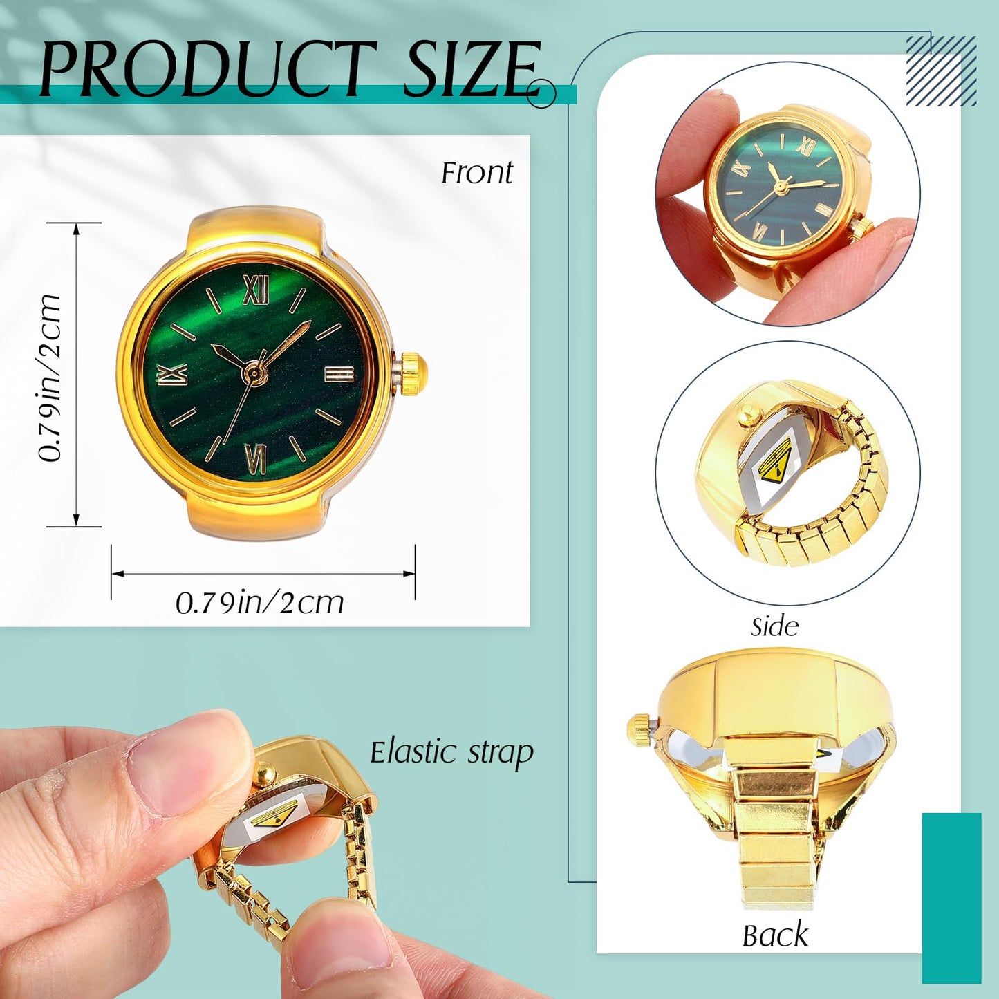 Landical 10 Pcs Finger Watches for Women Men Adjustable Clock Rings Bulk Creative Elastic Round Quartz Finger Watches - Canvas & Charms