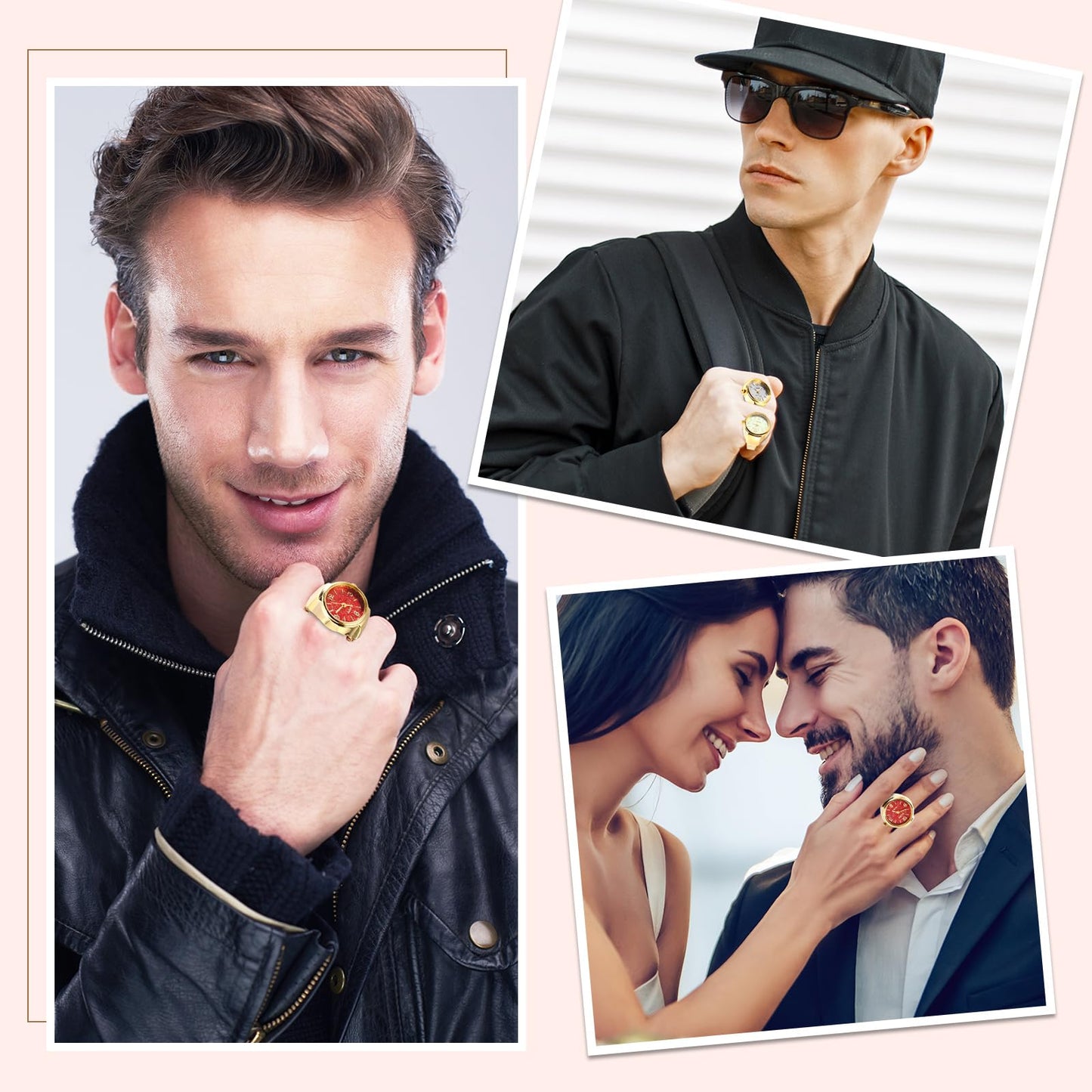 Landical 10 Pcs Finger Watches for Women Men Adjustable Clock Rings Bulk Creative Elastic Round Quartz Finger Watches - Canvas & Charms