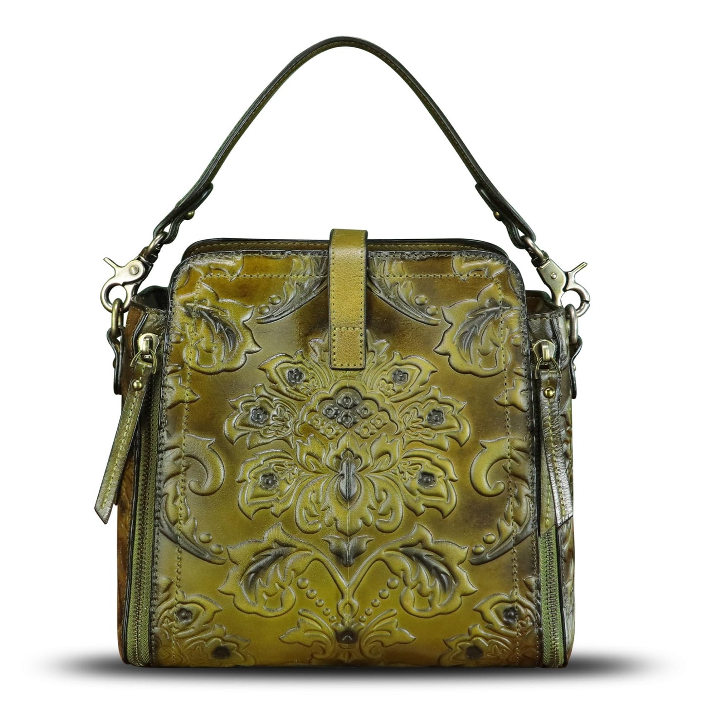 LRTO Genuine Leather Purses and Handbags for Women Retro Embossed Crossbody Shoulder Bag Satchel Pouches - Canvas & Charms