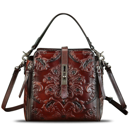 LRTO Genuine Leather Purses and Handbags for Women Retro Embossed Crossbody Shoulder Bag Satchel Pouches - Canvas & Charms