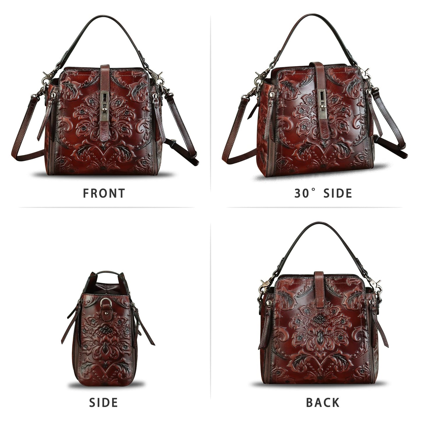 LRTO Genuine Leather Purses and Handbags for Women Retro Embossed Crossbody Shoulder Bag Satchel Pouches - Canvas & Charms