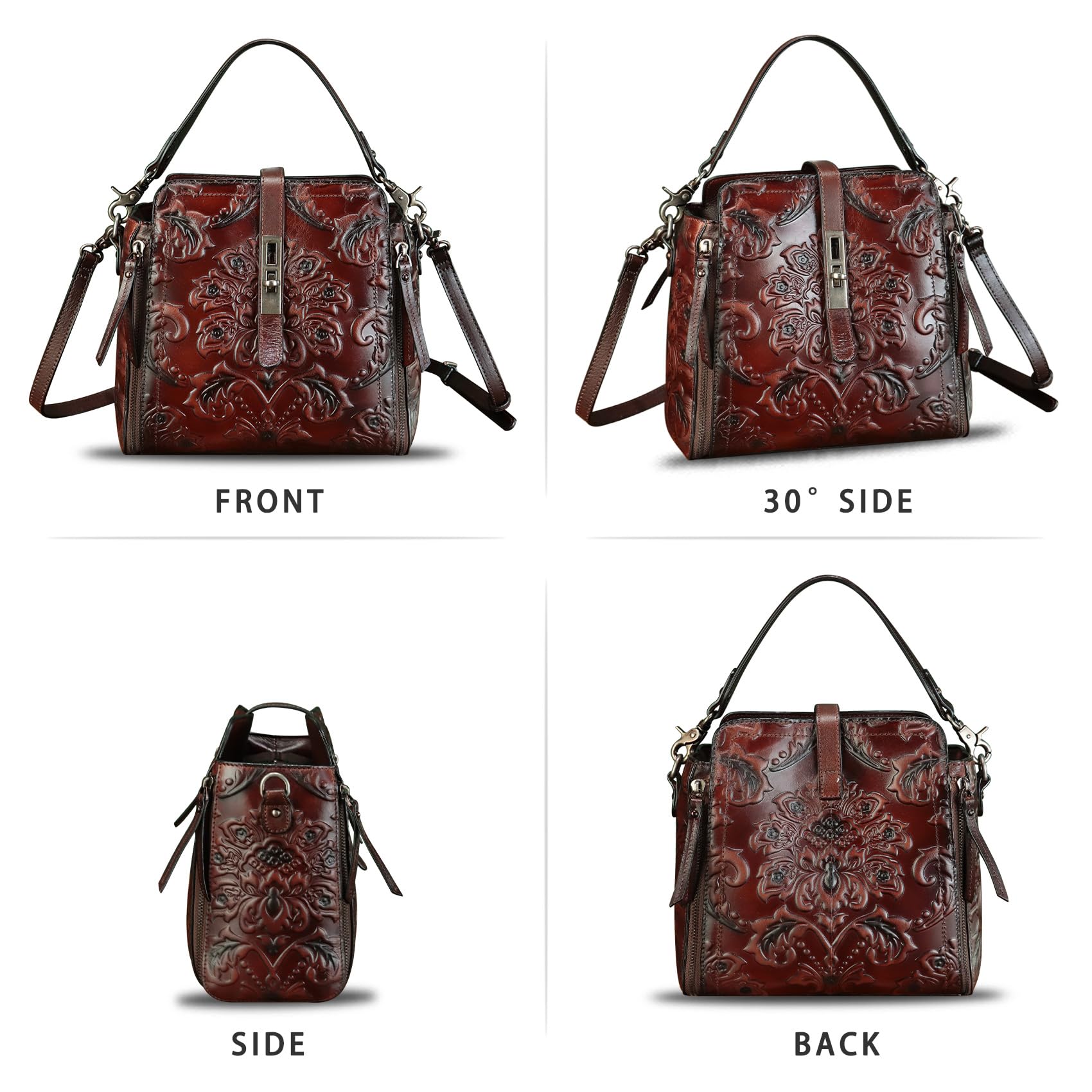 LRTO Genuine Leather Purses and Handbags for Women Retro Embossed Crossbody Shoulder Bag Satchel Pouches - Canvas & Charms