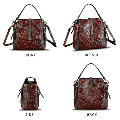 LRTO Genuine Leather Purses and Handbags for Women Retro Embossed Crossbody Shoulder Bag Satchel Pouches - Canvas & Charms