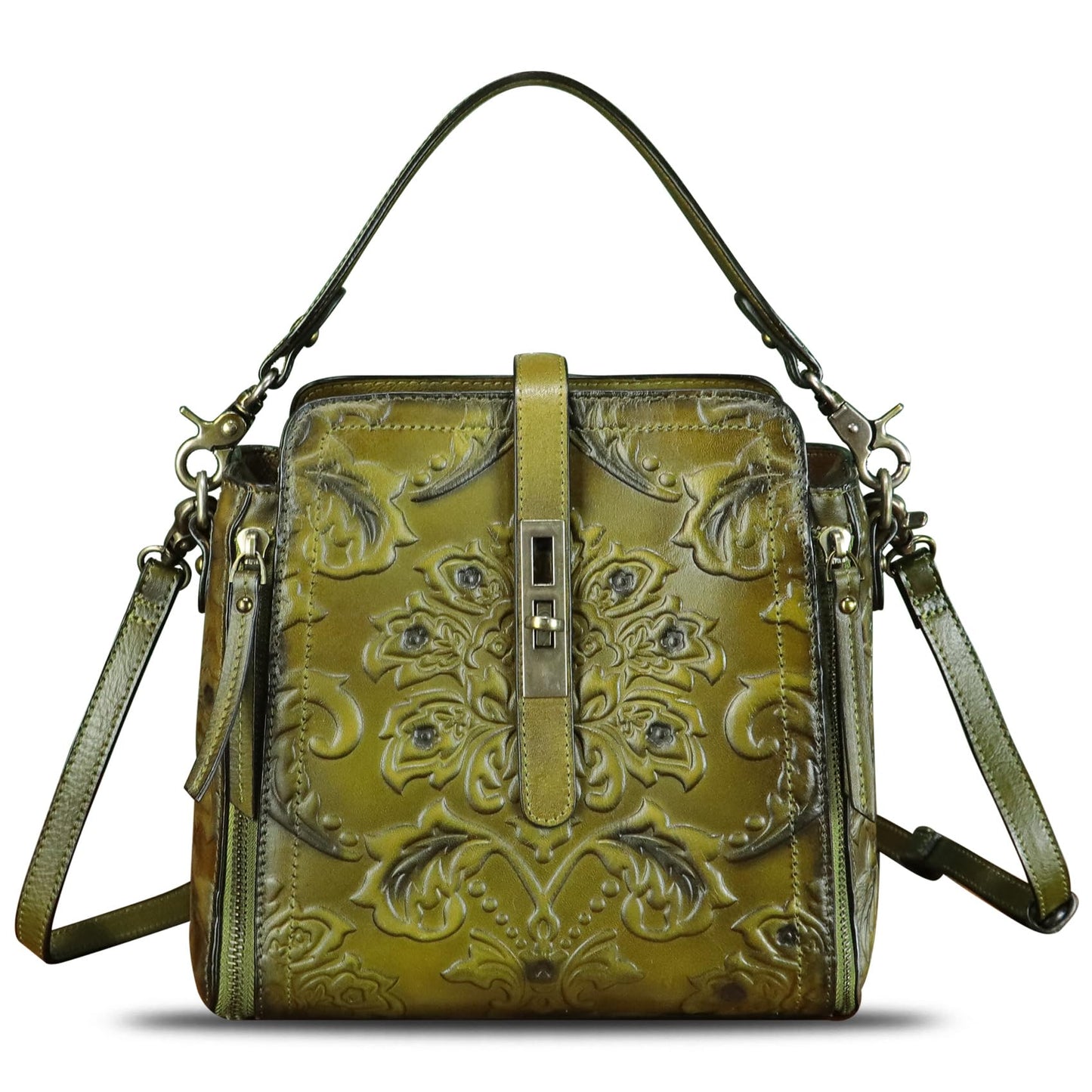LRTO Genuine Leather Purses and Handbags for Women Retro Embossed Crossbody Shoulder Bag Satchel Pouches - Canvas & Charms