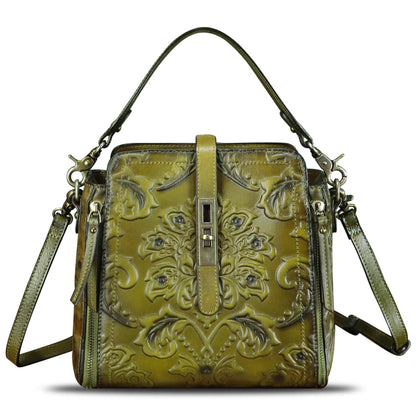 LRTO Genuine Leather Purses and Handbags for Women Retro Embossed Crossbody Shoulder Bag Satchel Pouches - Canvas & Charms