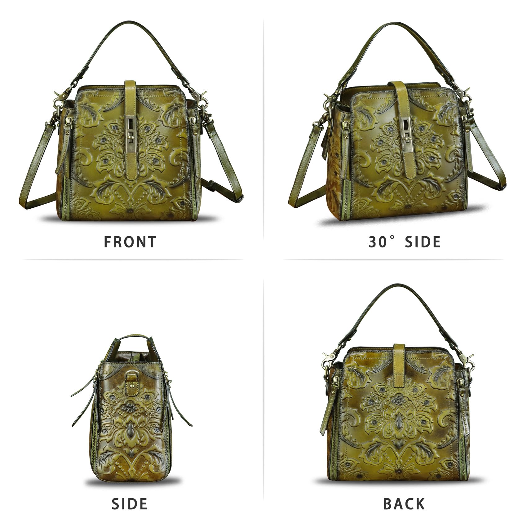 LRTO Genuine Leather Purses and Handbags for Women Retro Embossed Crossbody Shoulder Bag Satchel Pouches - Canvas & Charms