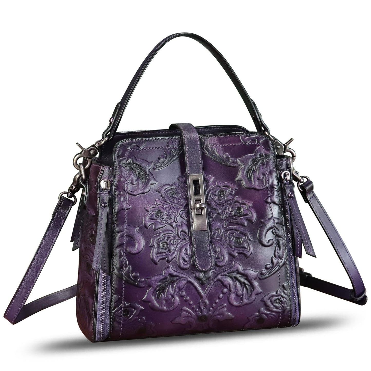 LRTO Genuine Leather Purses and Handbags for Women Retro Embossed Crossbody Shoulder Bag Satchel Pouches - Canvas & Charms
