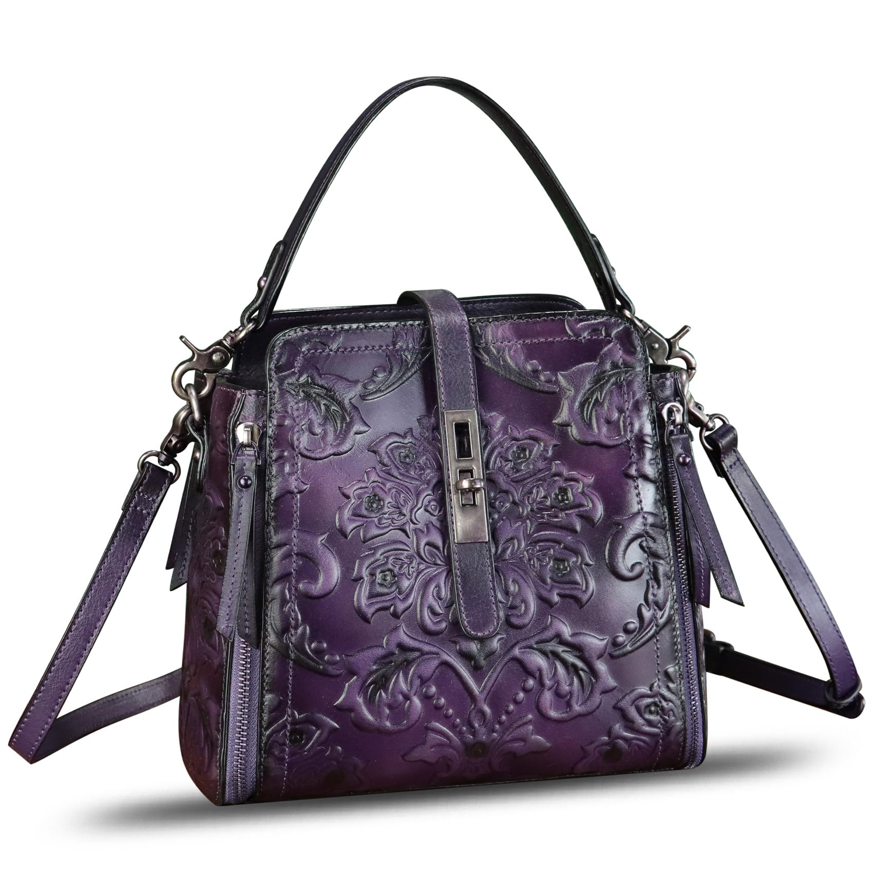 LRTO Genuine Leather Purses and Handbags for Women Retro Embossed Crossbody Shoulder Bag Satchel Pouches - Canvas & Charms