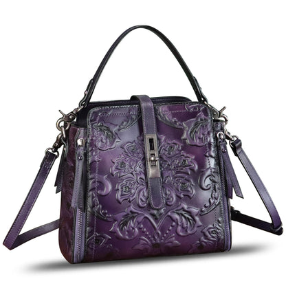 LRTO Genuine Leather Purses and Handbags for Women Retro Embossed Crossbody Shoulder Bag Satchel Pouches - Canvas & Charms