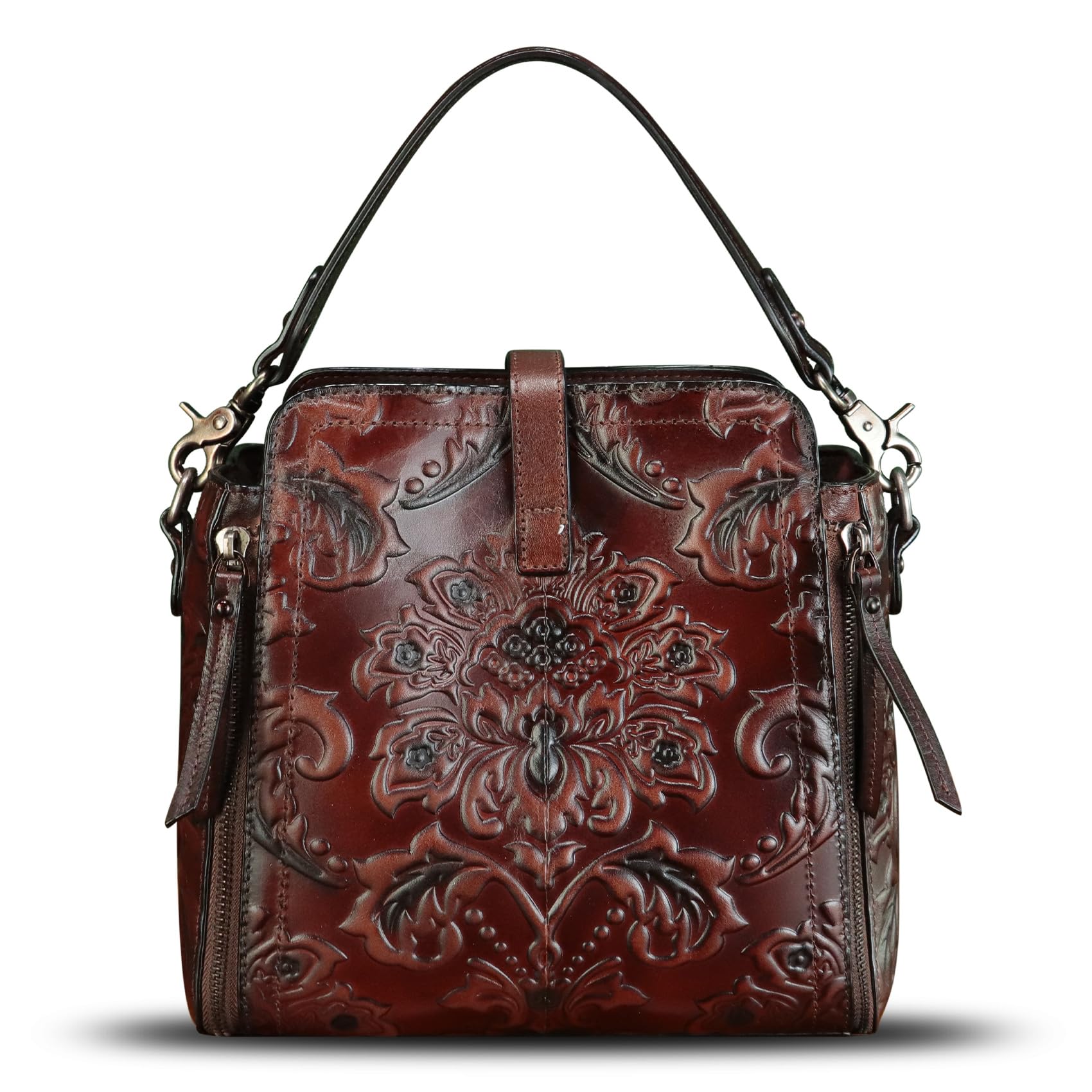 LRTO Genuine Leather Purses and Handbags for Women Retro Embossed Crossbody Shoulder Bag Satchel Pouches - Canvas & Charms