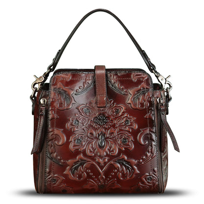 LRTO Genuine Leather Purses and Handbags for Women Retro Embossed Crossbody Shoulder Bag Satchel Pouches - Canvas & Charms