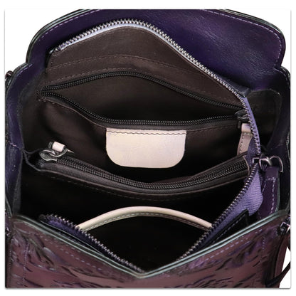 LRTO Genuine Leather Purses and Handbags for Women Retro Embossed Crossbody Shoulder Bag Satchel Pouches - Canvas & Charms