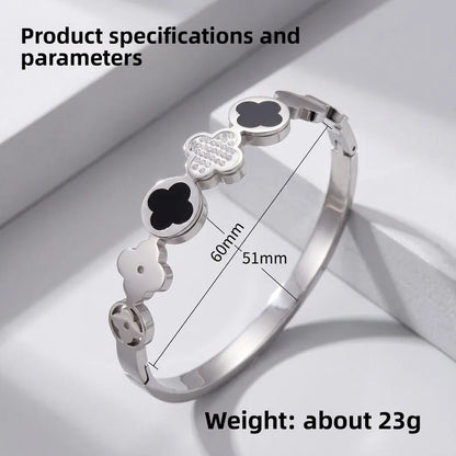 Lucky Heart Inlay Bangle for Women in Steel Color, Made of Titanium Steel with Rhinestone Inlay - Canvas & Charms