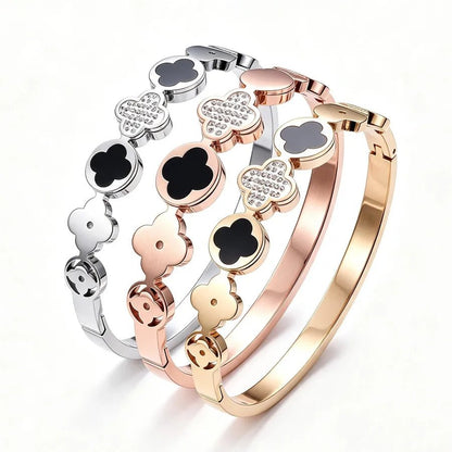 Lucky Heart Inlay Bangle for Women in Steel Color, Made of Titanium Steel with Rhinestone Inlay - Canvas & Charms