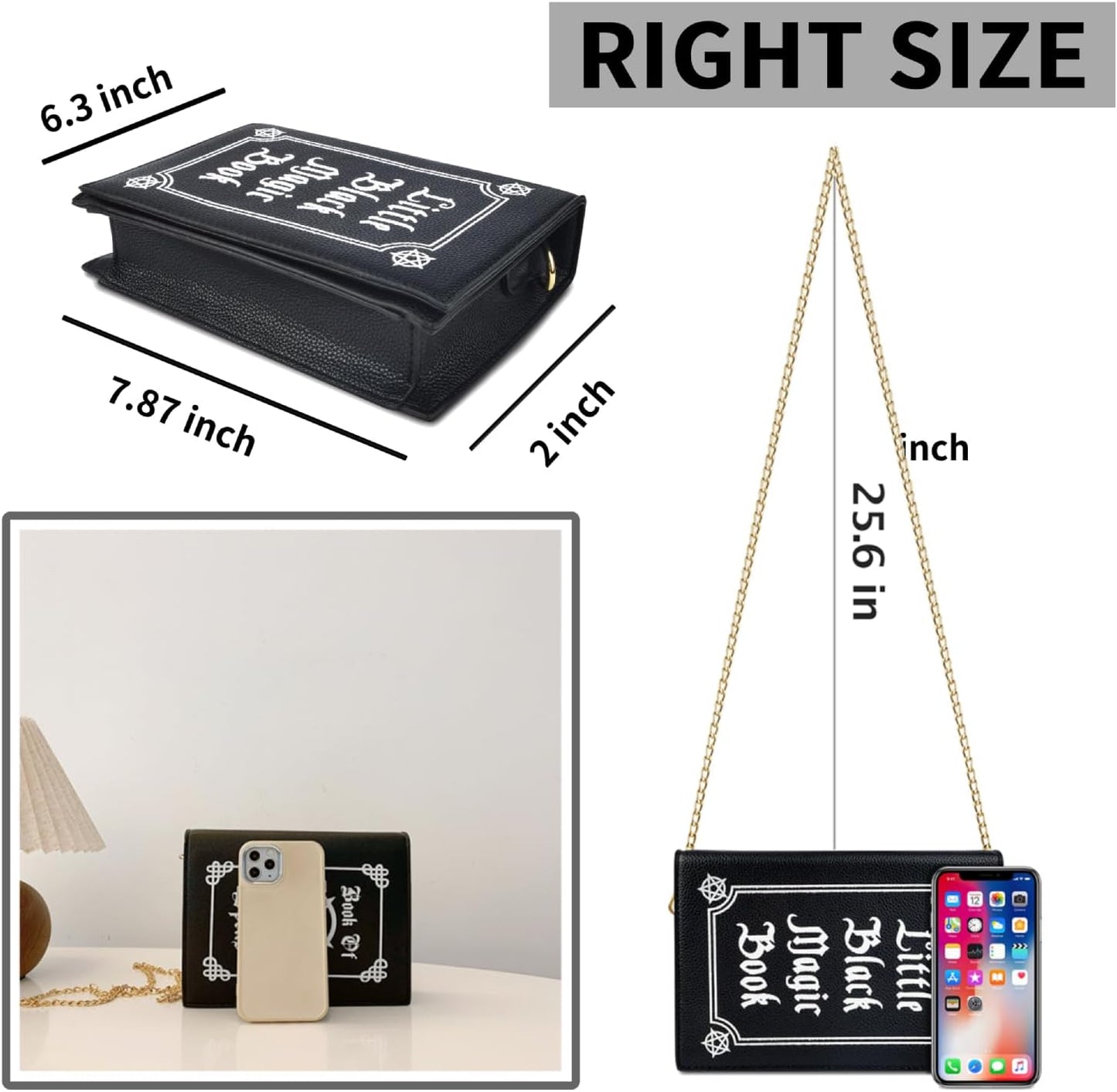 Magic Book Purse Small Crossbody Bags Purse for Women Leather Shoulder Handbag with Chain Shoulder Strap - Canvas & Charms