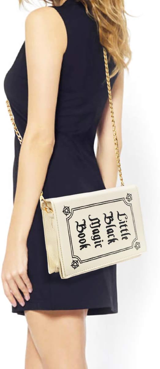 Magic Book Purse Small Crossbody Bags Purse for Women Leather Shoulder Handbag with Chain Shoulder Strap - Canvas & Charms